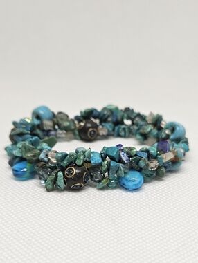 Turquoise Chip Bead Bracelet Wrap Boho Layered Stretch Stack